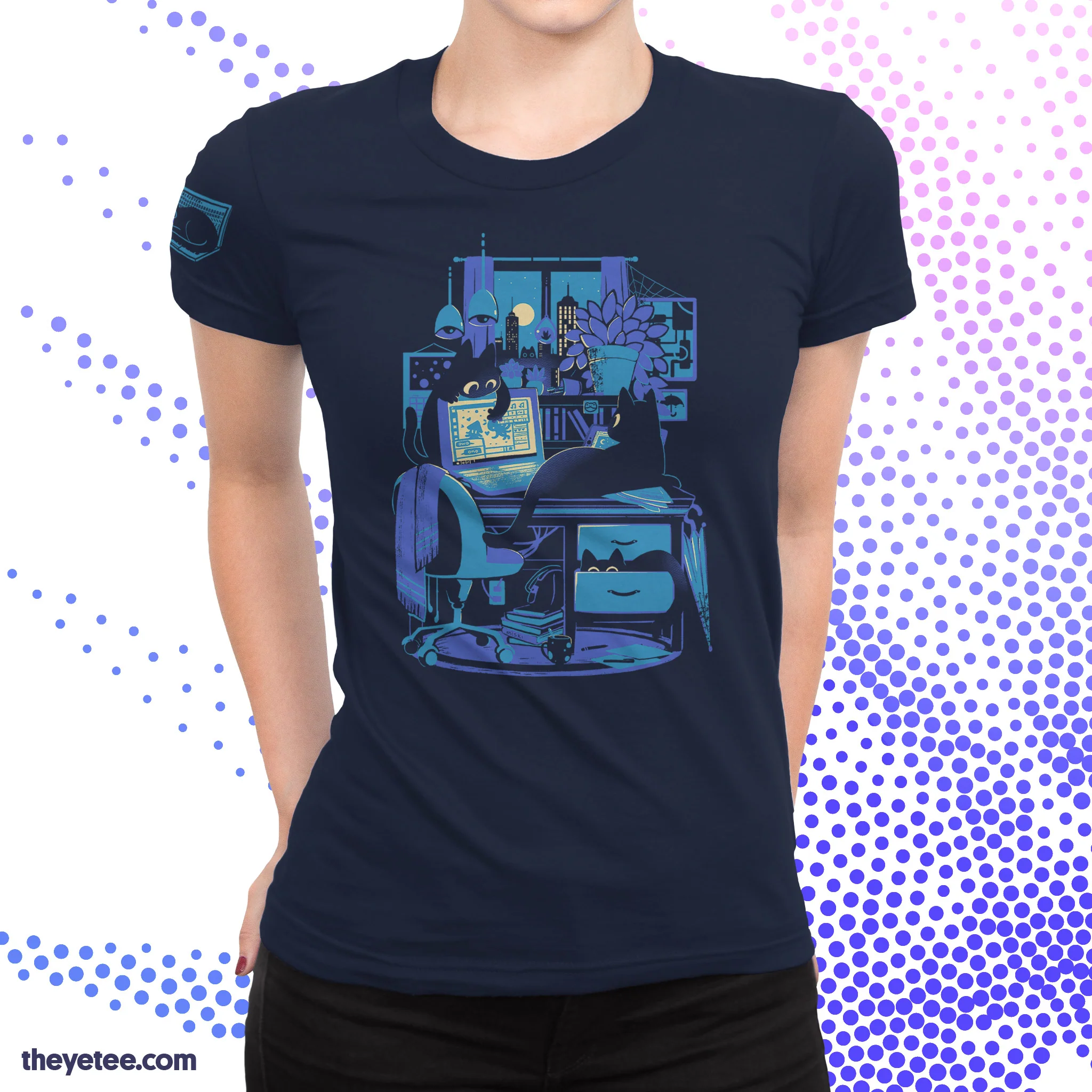 Night Shift Office Cats Tee - Image 5